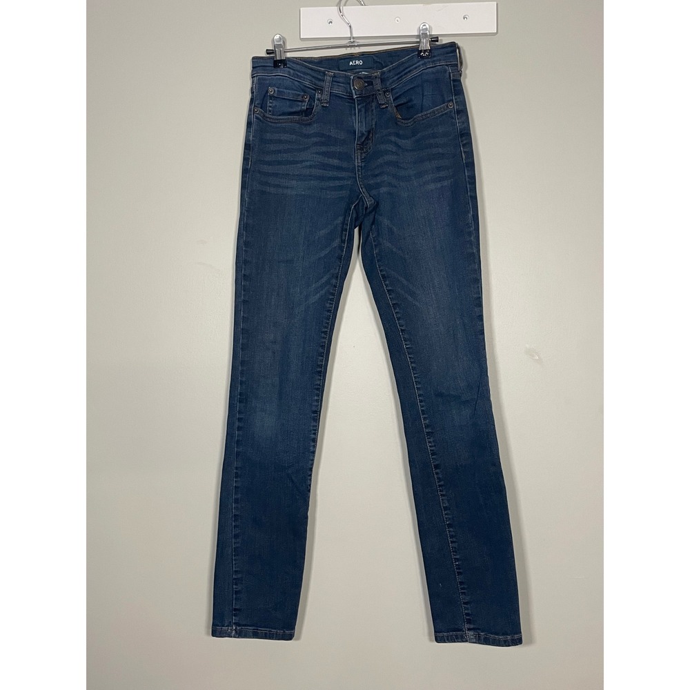 Aeropostale Low Rise Skinny Jeans Womens 4 Regular Blue Dark Wash Stretch 0343